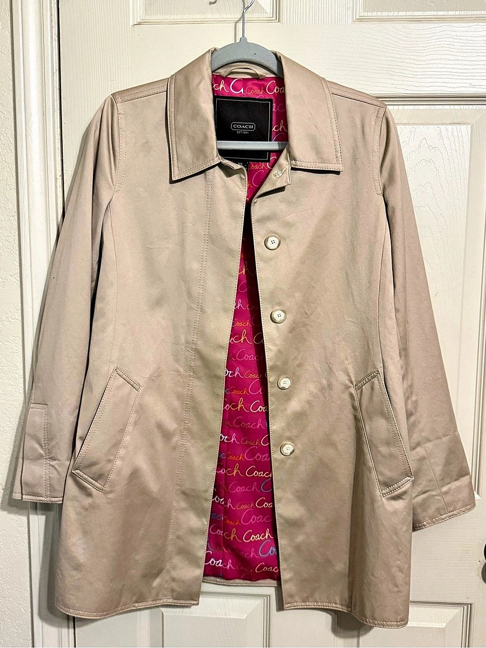 Coach Trench With Signature Piping Women's Trench Coat in Beige Size XS